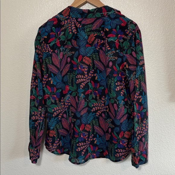 Nic+Zoe 100% Cotton Lightweight Button Down Tropical Print Black Top Size Medium - Picture 4 of 5